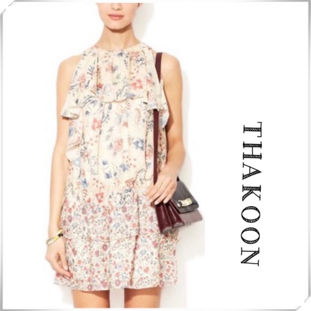THAKOON Addition Georgette Ruffled Panel Floral Dress in Cream Size 0